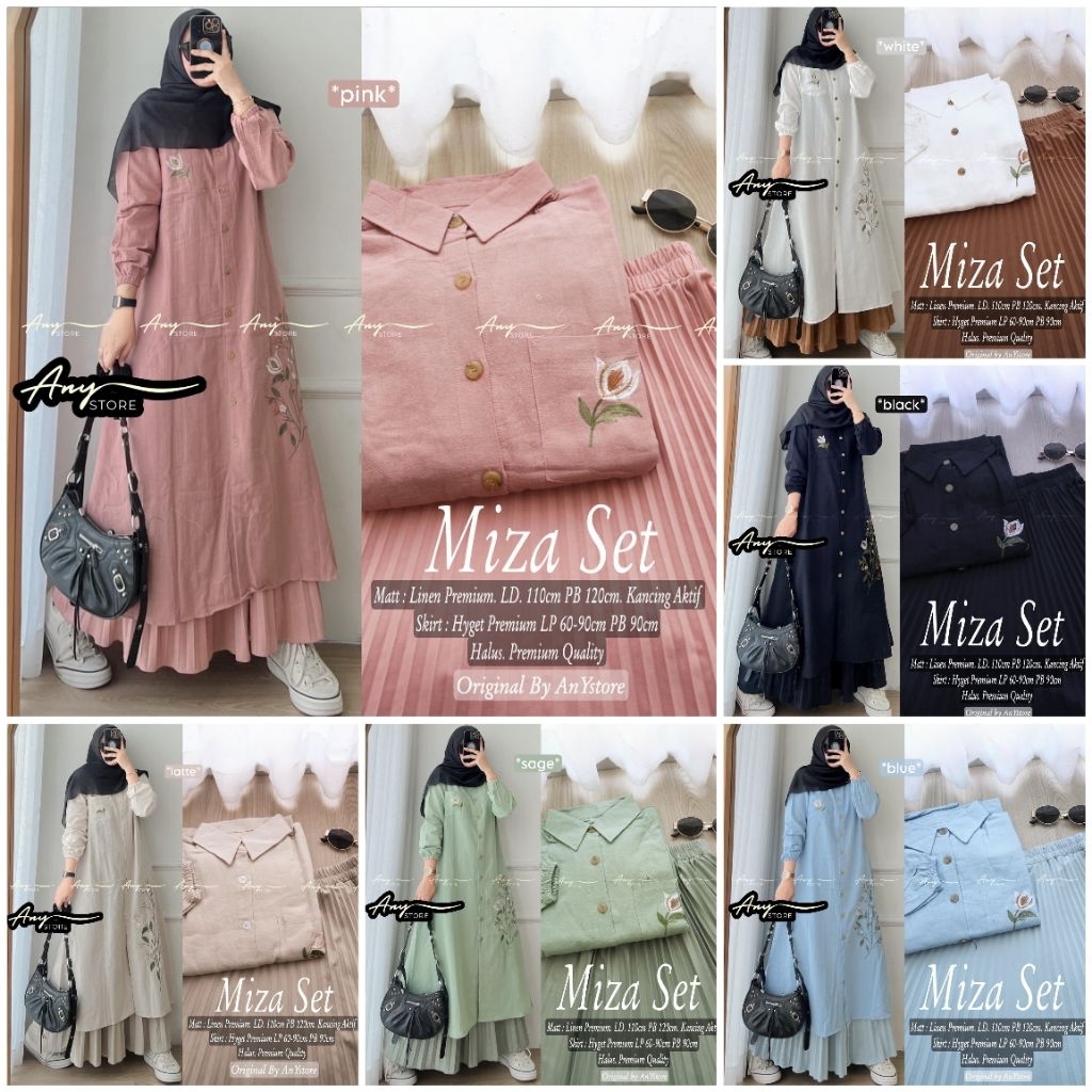 Miza Set by Any Setelan Long Tunik Simpel Elegan (Long Tunik&Rok Plisket)