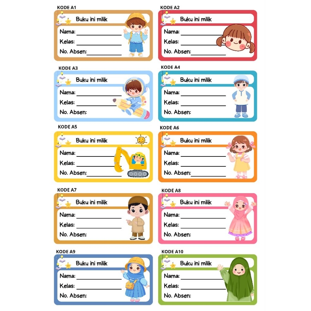 Stiker buku anak / Label stiker nama anak / Stiker nama anak costum / Label nama anak buku / Stiker 