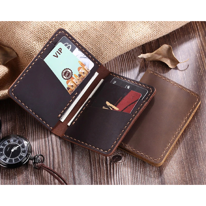 Dompet Pria Kulit Asli Crazy Horse - Slim Wallet Minimalis Retro Dompet Tipis Elegant