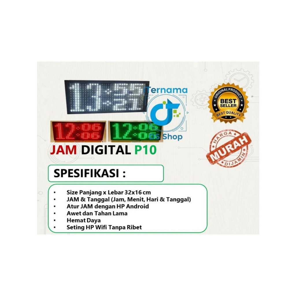 Jam Digital P10 SMD 32x16 cm - Setting Wifi HP - IC RTC DS3231 Akurat