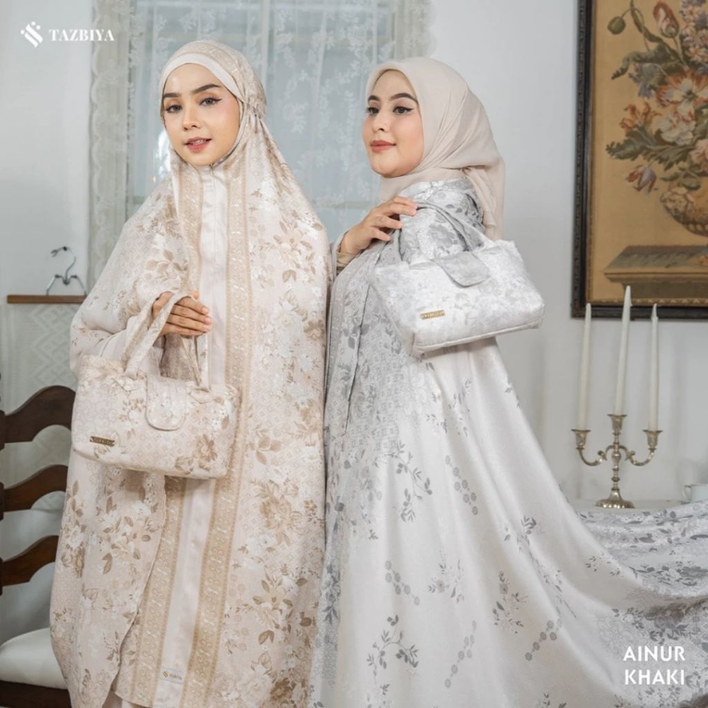 ORIGINAL 100% MUKENA TAZBIYA PREMIUM AINUR SERIES | Mukena Rayon Satin 2IN1 Free Sajadah | Mukena Mo
