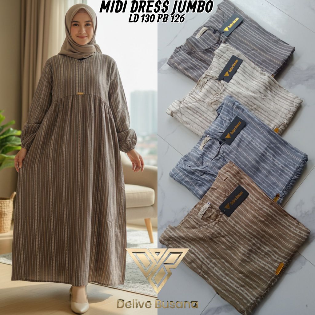 Midi Dress Rayon jumbo motif bunga salur//Midi Dress Rayon jumbo Lengan panjang//Homey dress Rayon