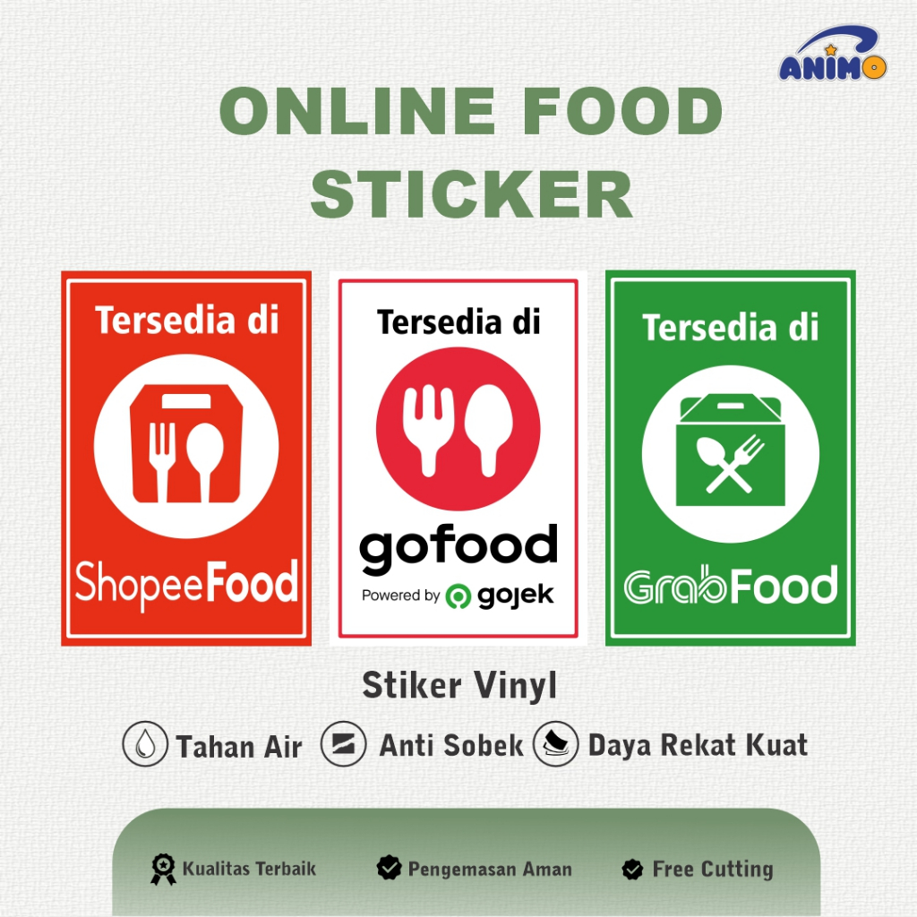 Stiker Gofood Grabfood Shopeefood Anti Air Awet Bahan Vinyl Gojek Grab Shopee