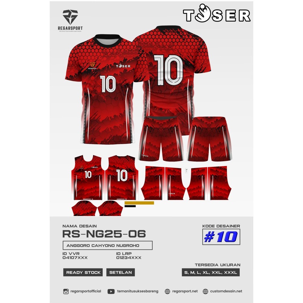 REGARSPORT 57 - Jersey stellan voly atasan dan bawahan, warna mera