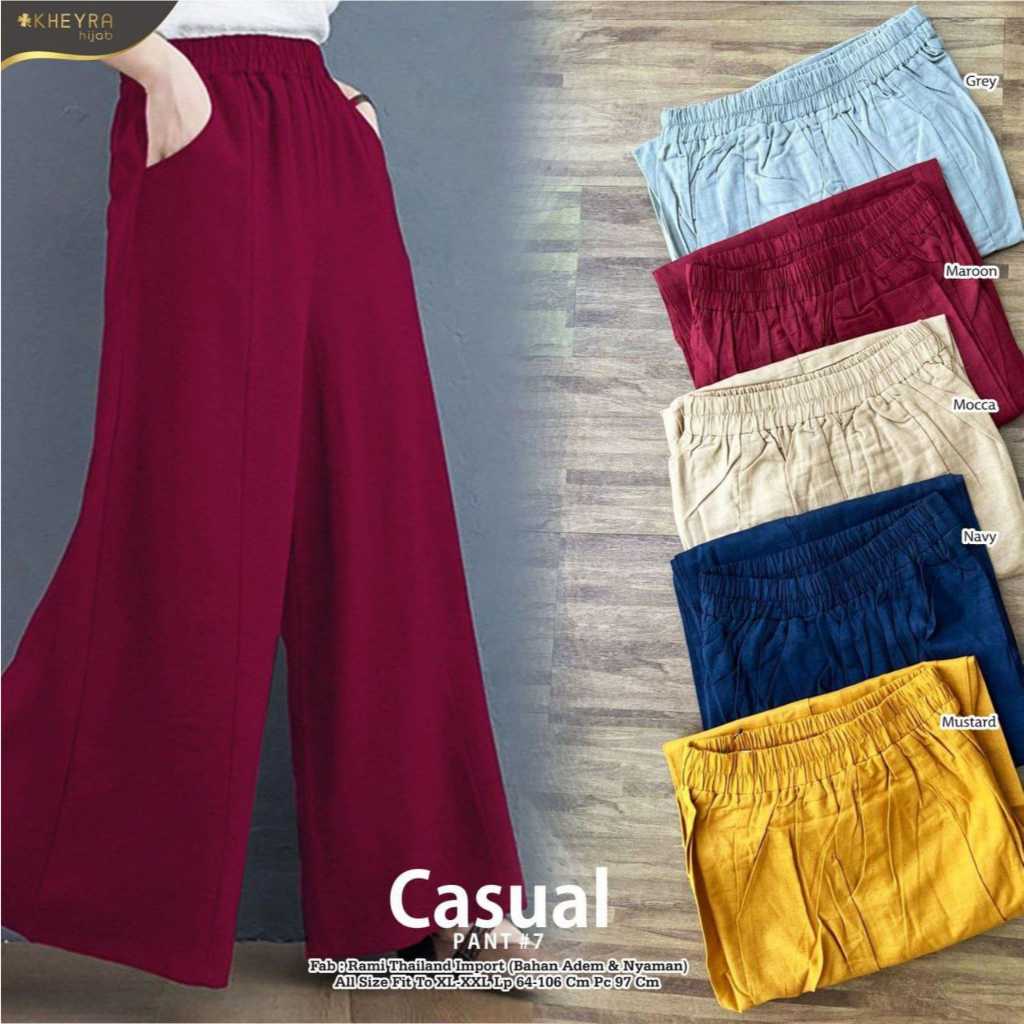 Celana Kulot Lebar High Waist Casual Pant #7 Original KHEYRA Hijab Jumbo Wanita Dewasa Bahan Ramy Th