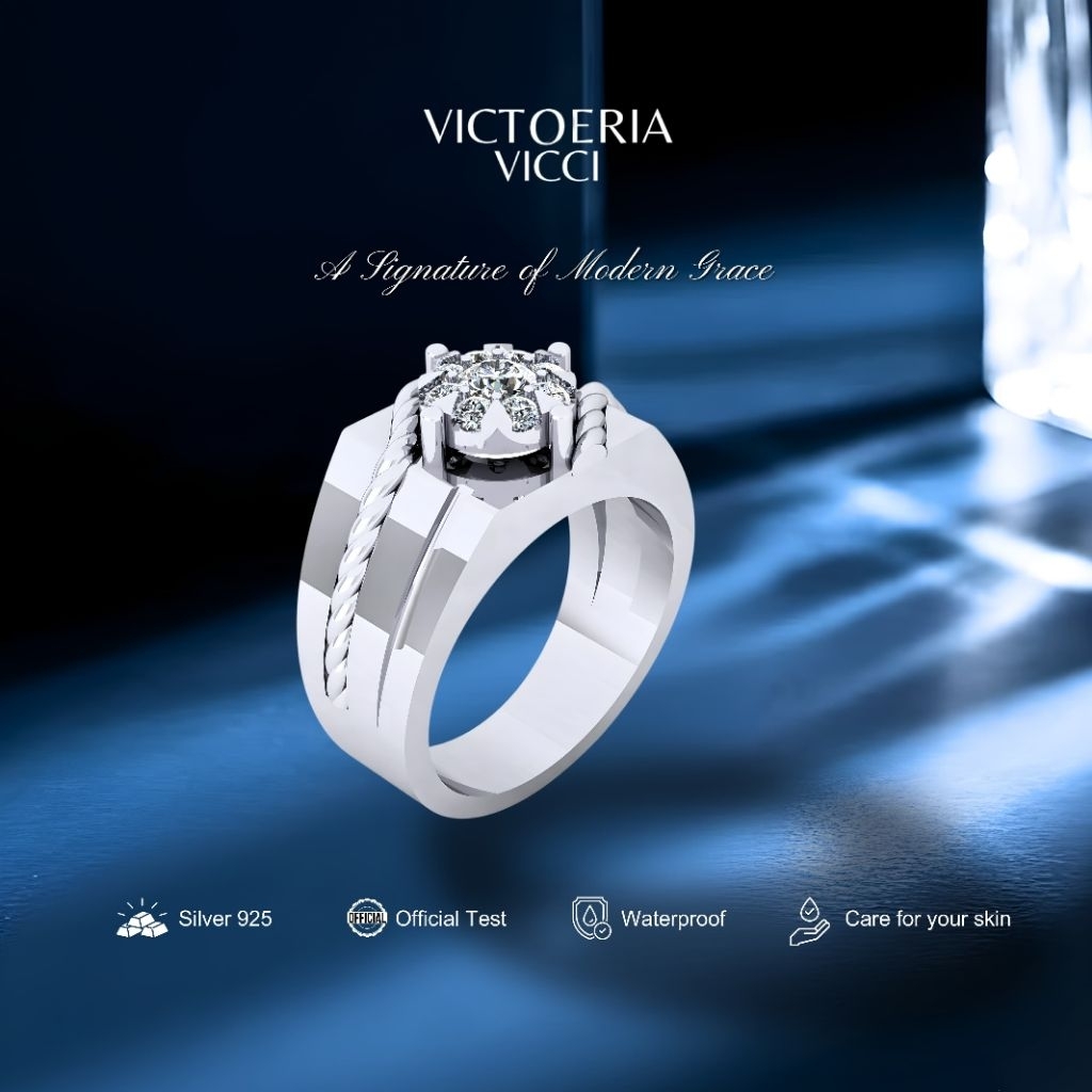 Victoeria Cincin Cowok Silver 925 Plating Emas Putih