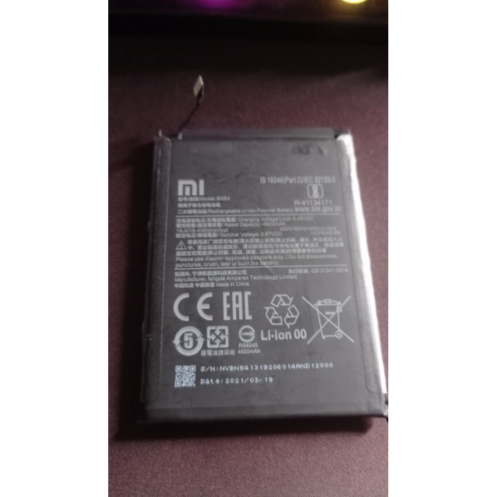 Baterai redmi note 9 bekas