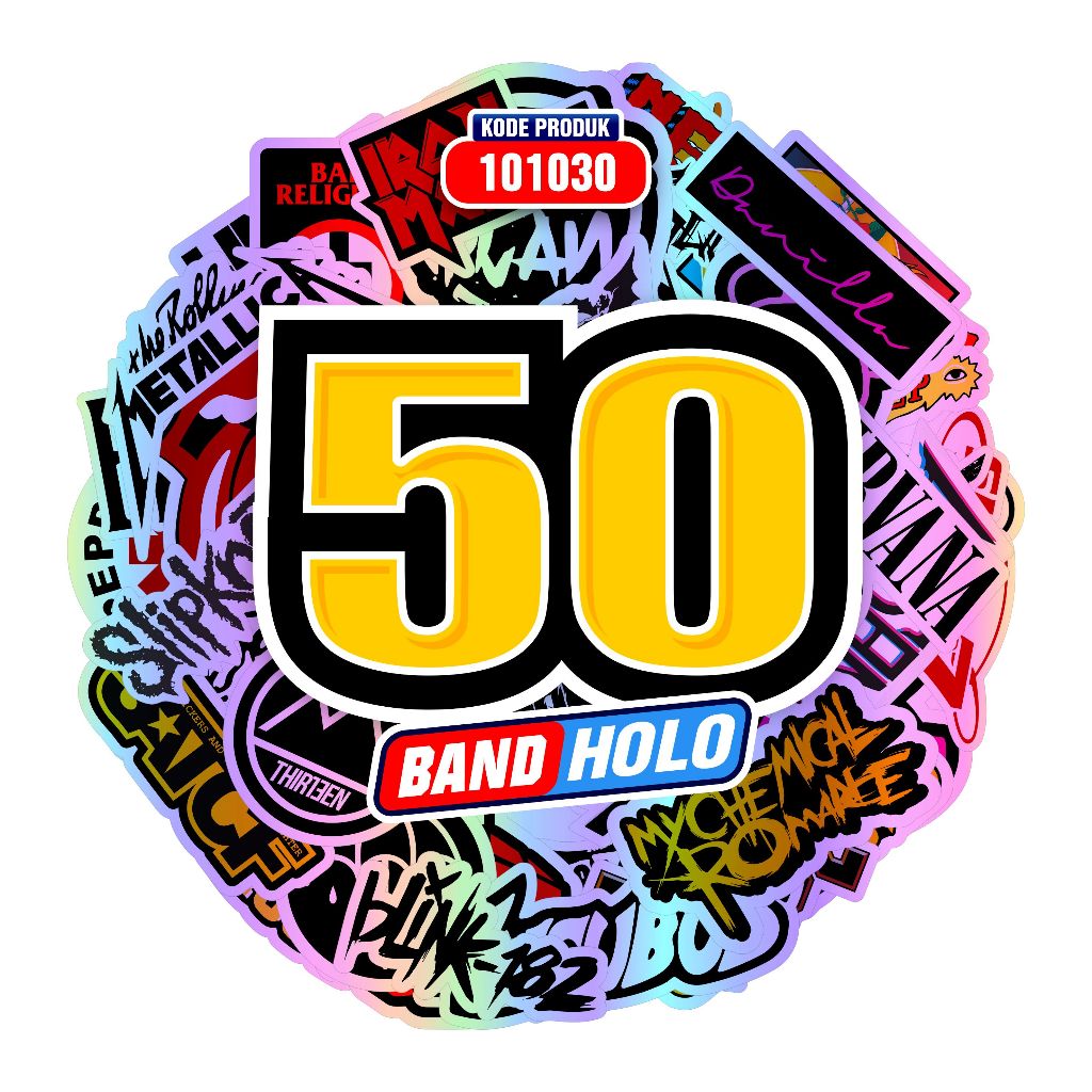 STICKER CASE HOLOGRAM ISI 50 PCS STIKER BAND BRAND DISTRO APPAREL BAND STIKER AESTHETIC