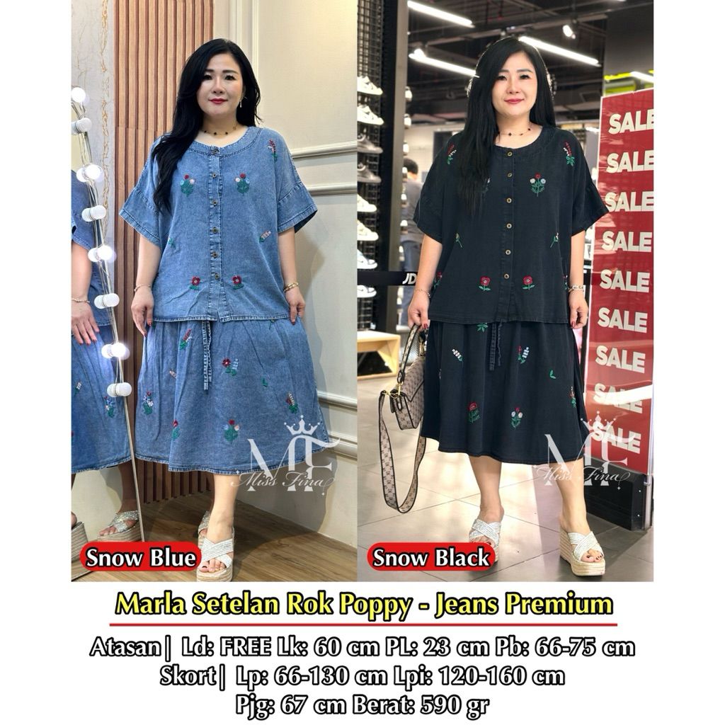 FINA BIGSIZE - (MARLA SETELAN ROK JEANS) SETELAN ROK JEANS WANITA JUMBO BIGSIZE