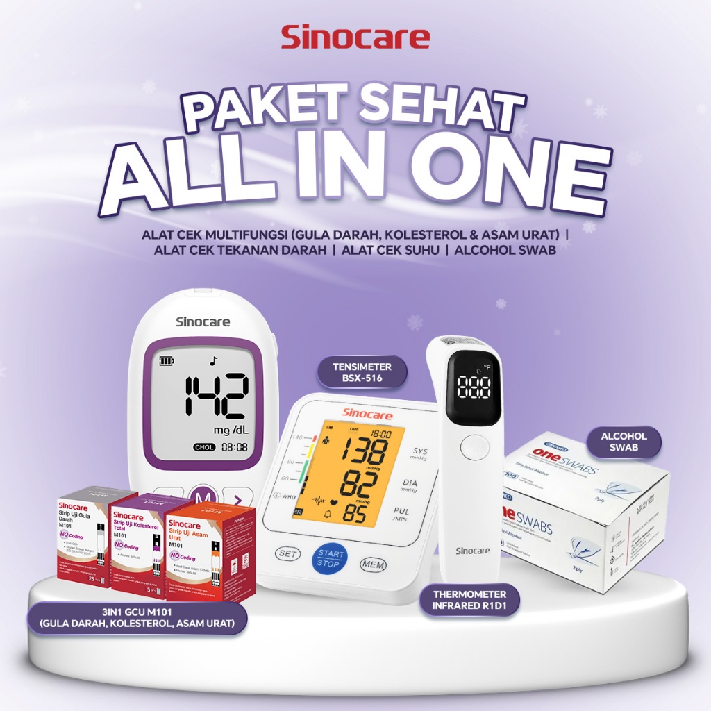 [PAKET SEHAT ALL IN ONE] Sinocare 3in1 GCU M101 Tanpa Koding / Thermometer Infrared AETR1D1 / Tensim