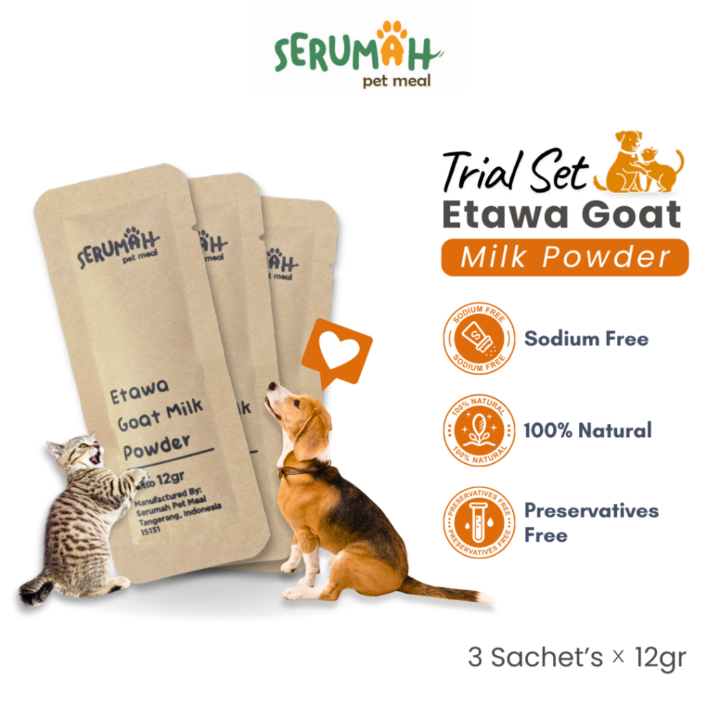 Trial Serumah Etawa Goat Milk Powder / Susu Kambing Etawa 3's (3 x 12gr) - For Dog / Anjing & Cat / 