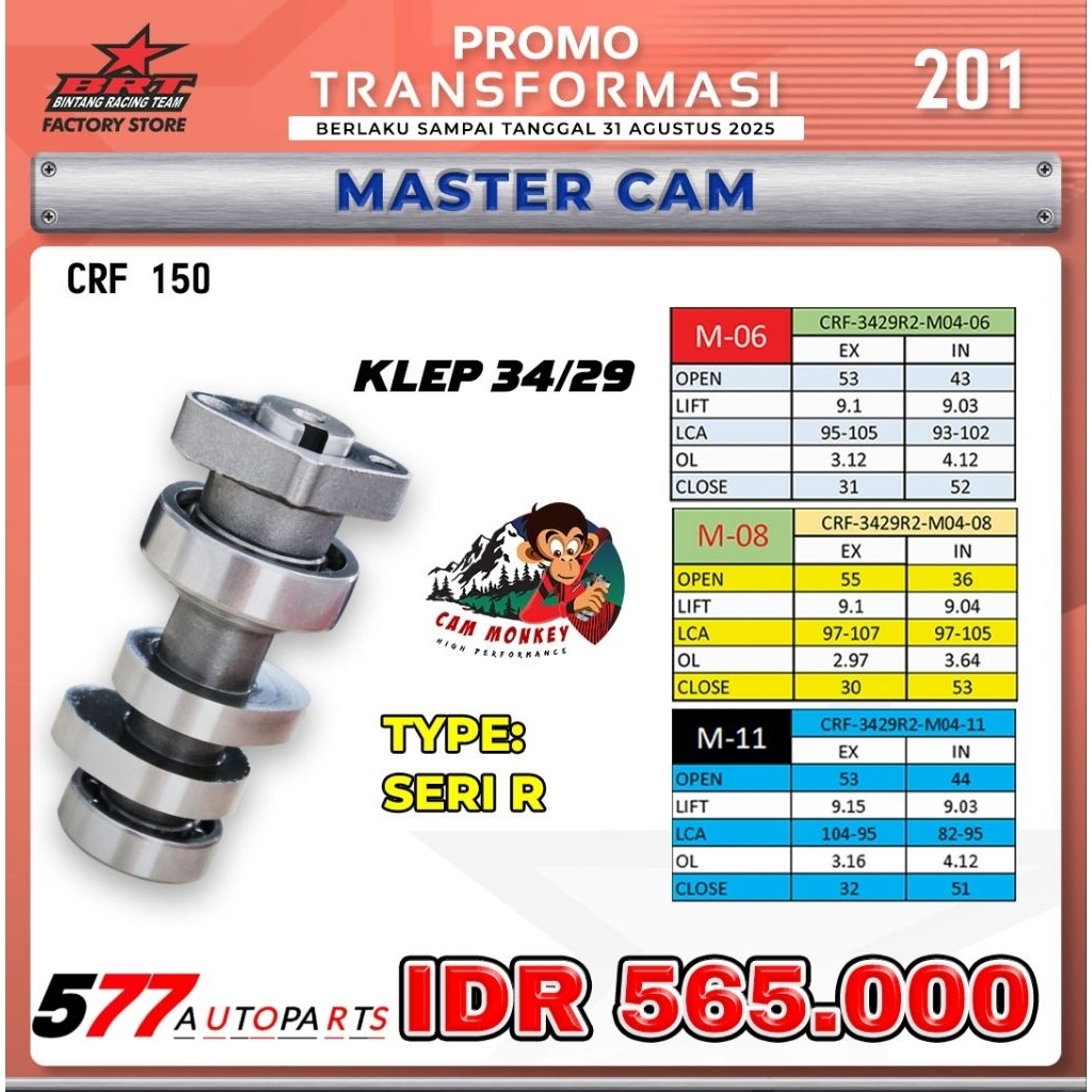 Master Cam/Noken As BRT Klep 34/29 Type Seri R Crf 150