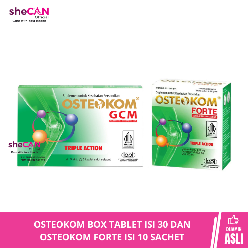 Osteokom Box tablet isi 30 dan Osteokom Forte isi 10 sachet