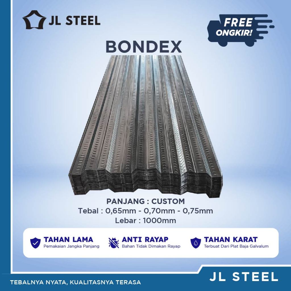 JLSTEEL Bondek Bondex Cor Dax/FLOORDECK FULL 0.75 mm Bondek Galvanis