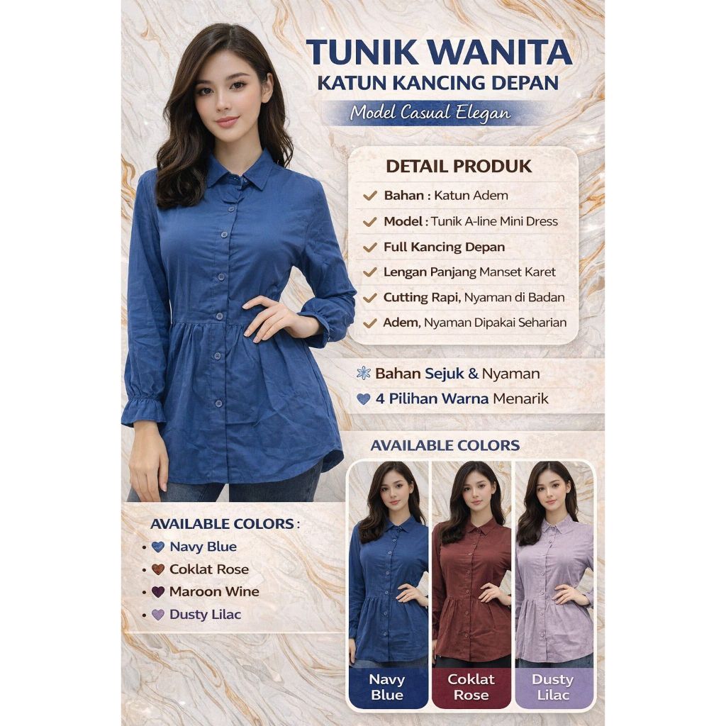 Kemeja Wanita rayon Lengan Panjang Polos rayon| Blus Muslimah Adem & Nyaman | Daily Casual