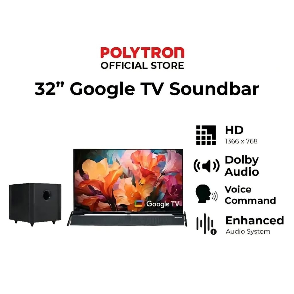 TV Led Polytron 32" inch smart Google TV 32BG5058 + Soundbar Speaker