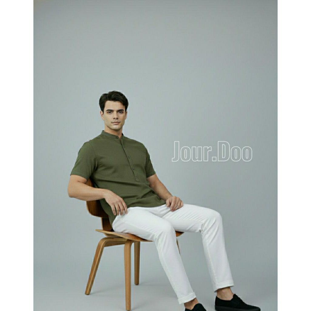 Kemeja Koko Pria Lengan Pendek warna Army