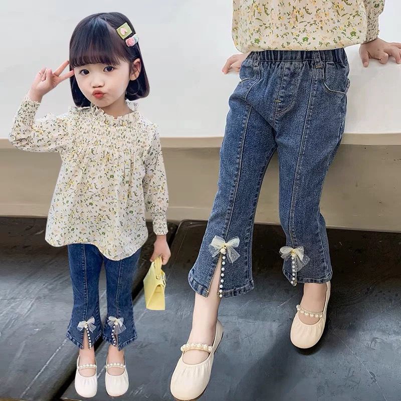 Celana Jeans Cutbray Belah Anak Perempuan Import Umur 1-10 Tahun // Jeans Denim Tulang Belah Stylish