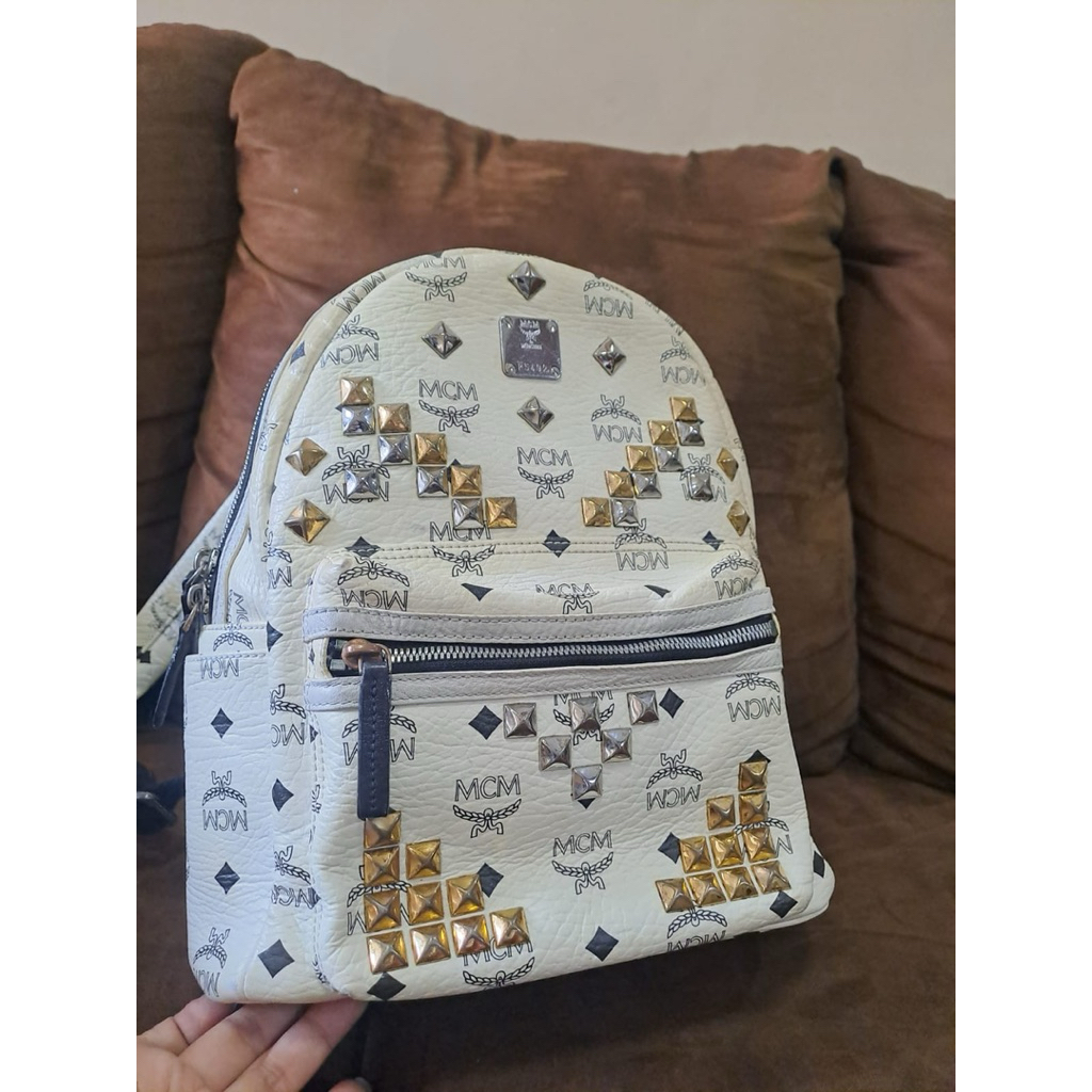 Tas Ransel Kulit MCM Putih Cakep Preloved