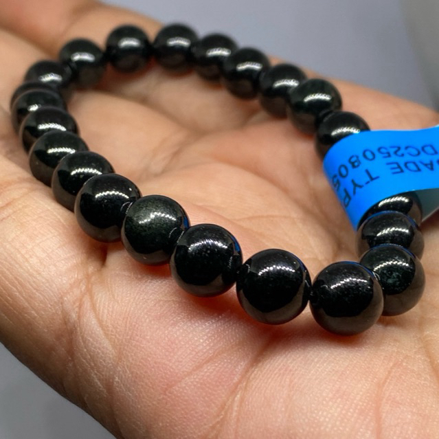 JB05 7.9mm Black Jade Bracelet Jadeite Type A | With Certificate | Deep Black