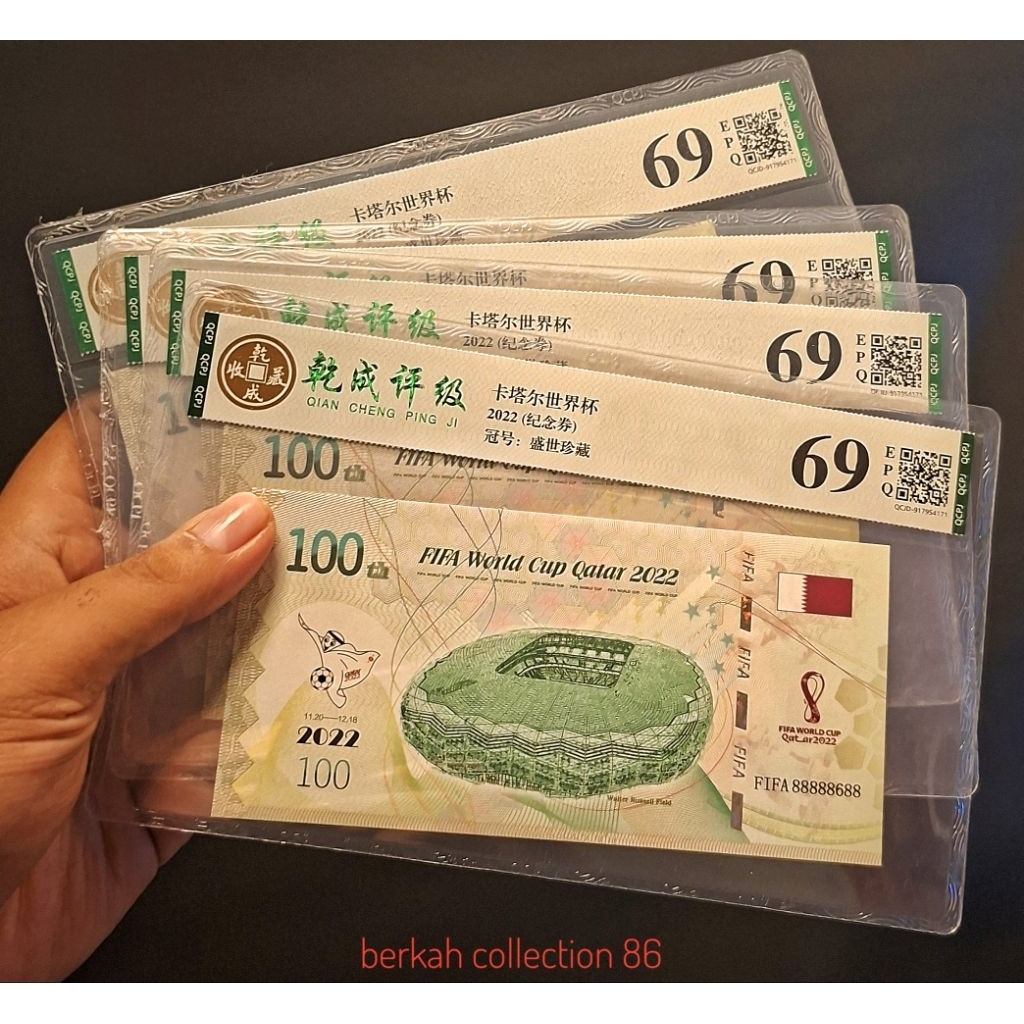 uang pmg china 100 fifa world cup qatar 2022 score 69 EPQ