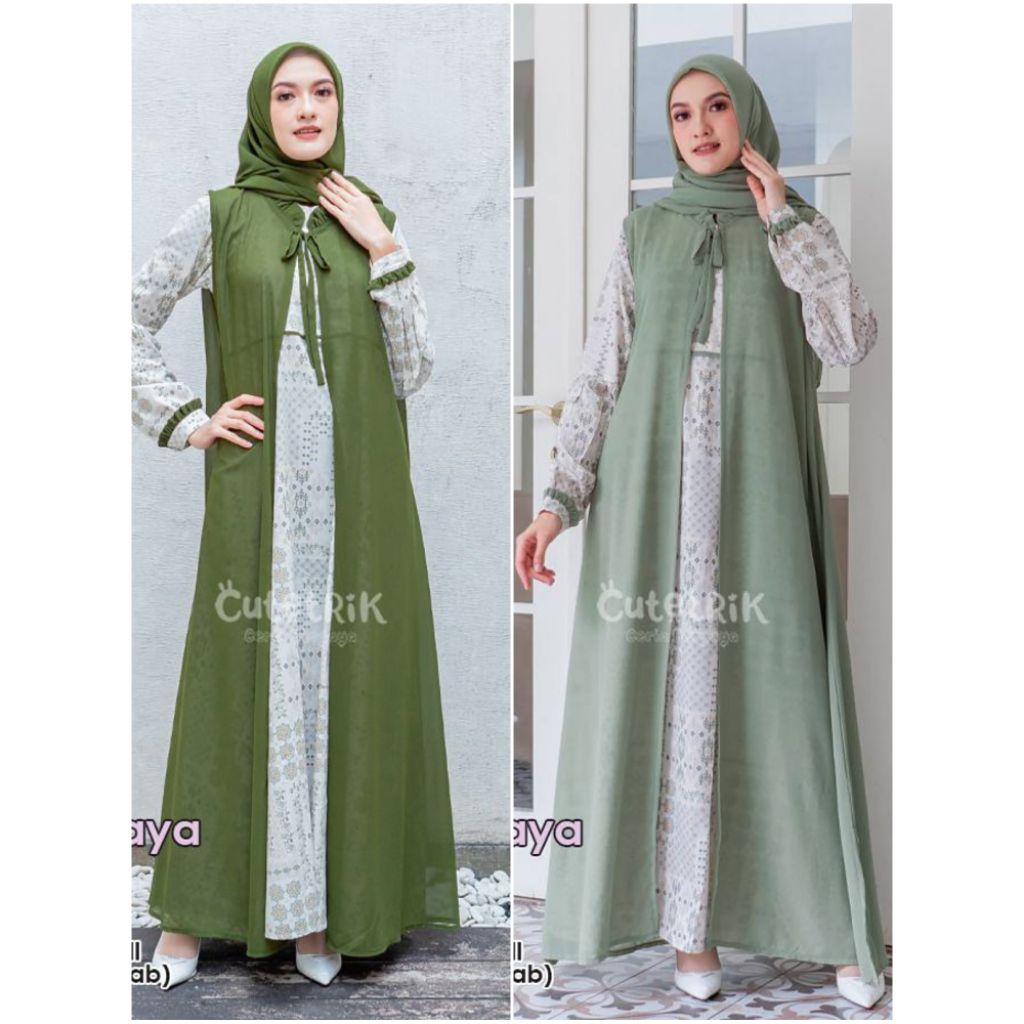 Gamis Lebaran Terbaru/ Gamis Set Outer/ Gamis Rompi Lepas/ Gamis Dewasa 2 in 1/ Gamis Jumbo LD 115-1