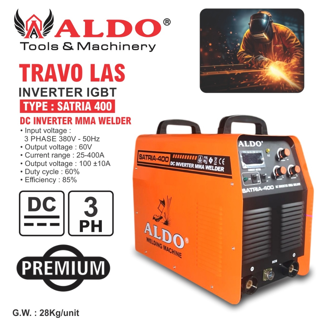 TRAVO LAS INVERTER  TYPE : SATRIA 400 / MESIN LAS DC INVERTER MMA 3 PHASE / DC INVERTER MMA WELDER /