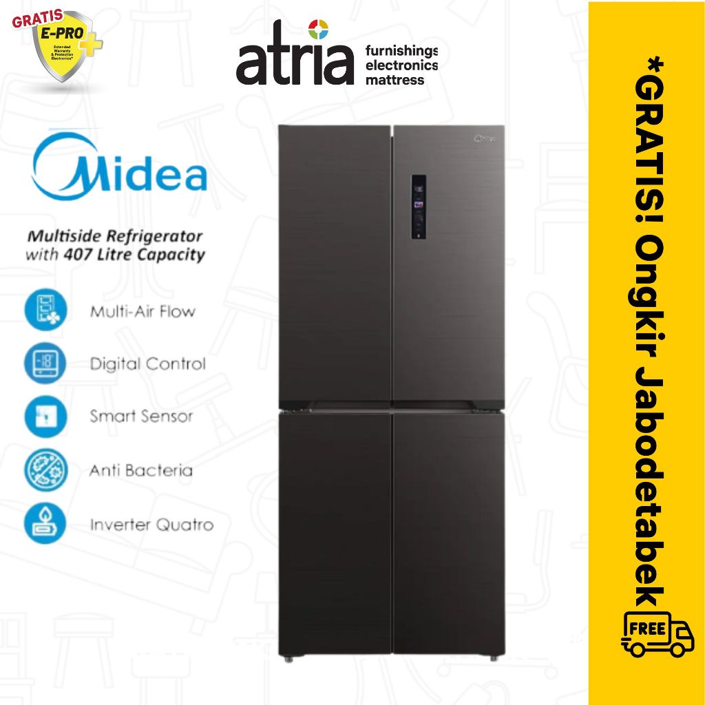 Midea Kulkas Multidoor 4 Pintu Kapasitas 407 Liter Inverter MDRF550FGF28ID