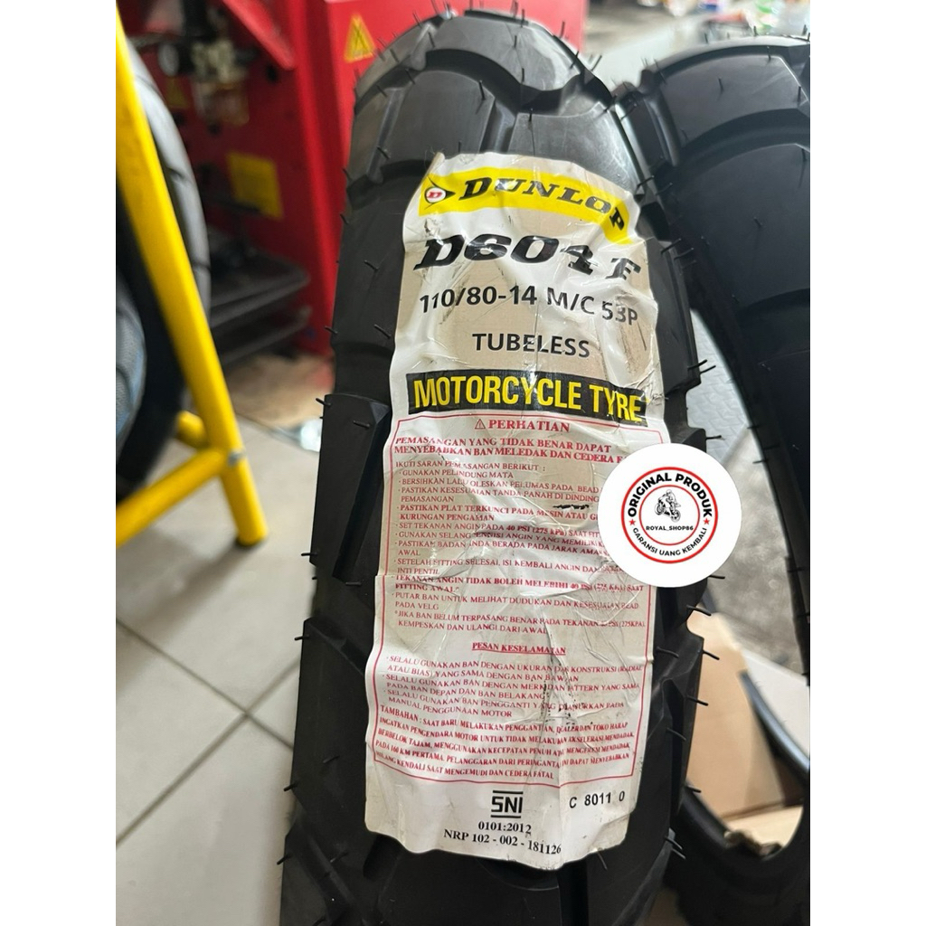 DUNLOP BAN TUBELESS D604 110/80-14 M/C 53P RING 14 TUBELESS ORIGINAL