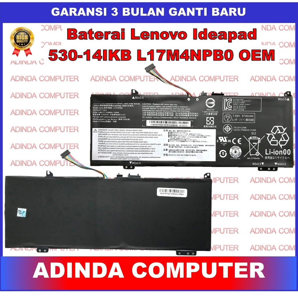 Baterai Lenovo Yoga 530-14IKB-81EK00LP 81EK00NMGE Ideapad 530s-14IKB 530s-15IKB