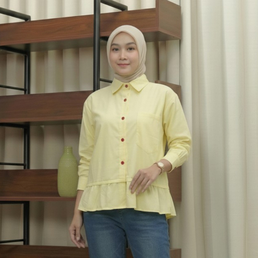 CALTHA Blouse Narina Ruffle Kemeja Katun Poplin Atasan Shirt Wanita