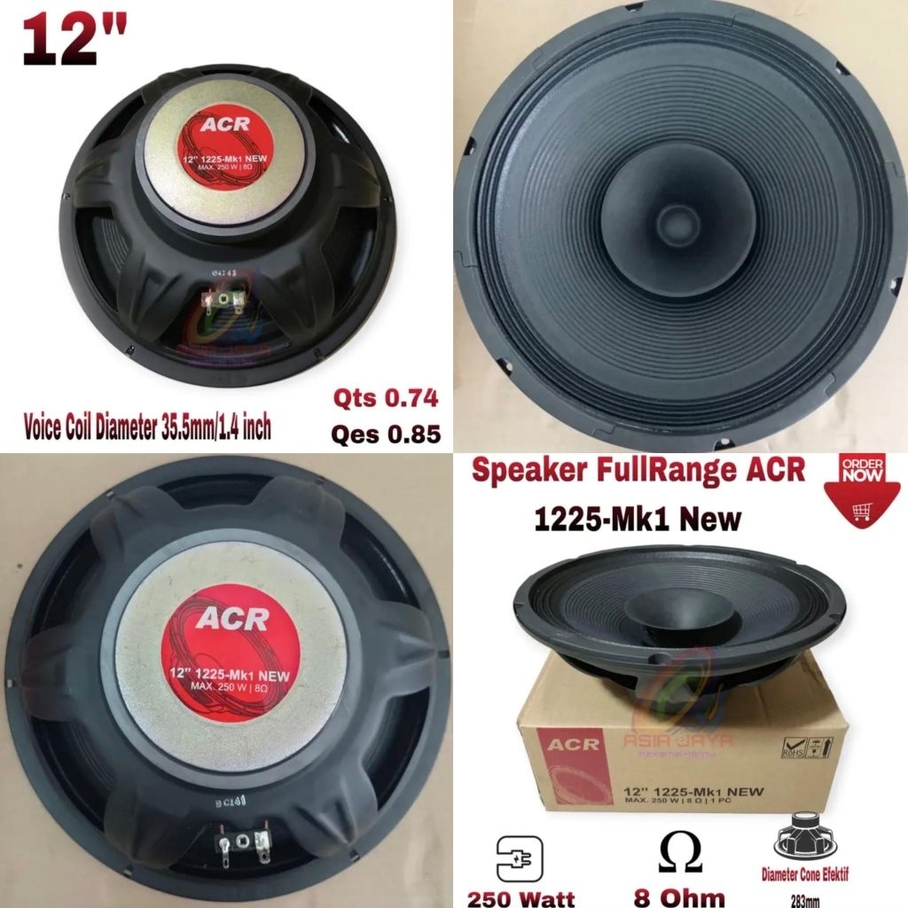 ACR speaker 12 inch 1225 MK1 new 250 watt 8 ohm speaker komponen 12 inch Fullrange spiker driver 12 
