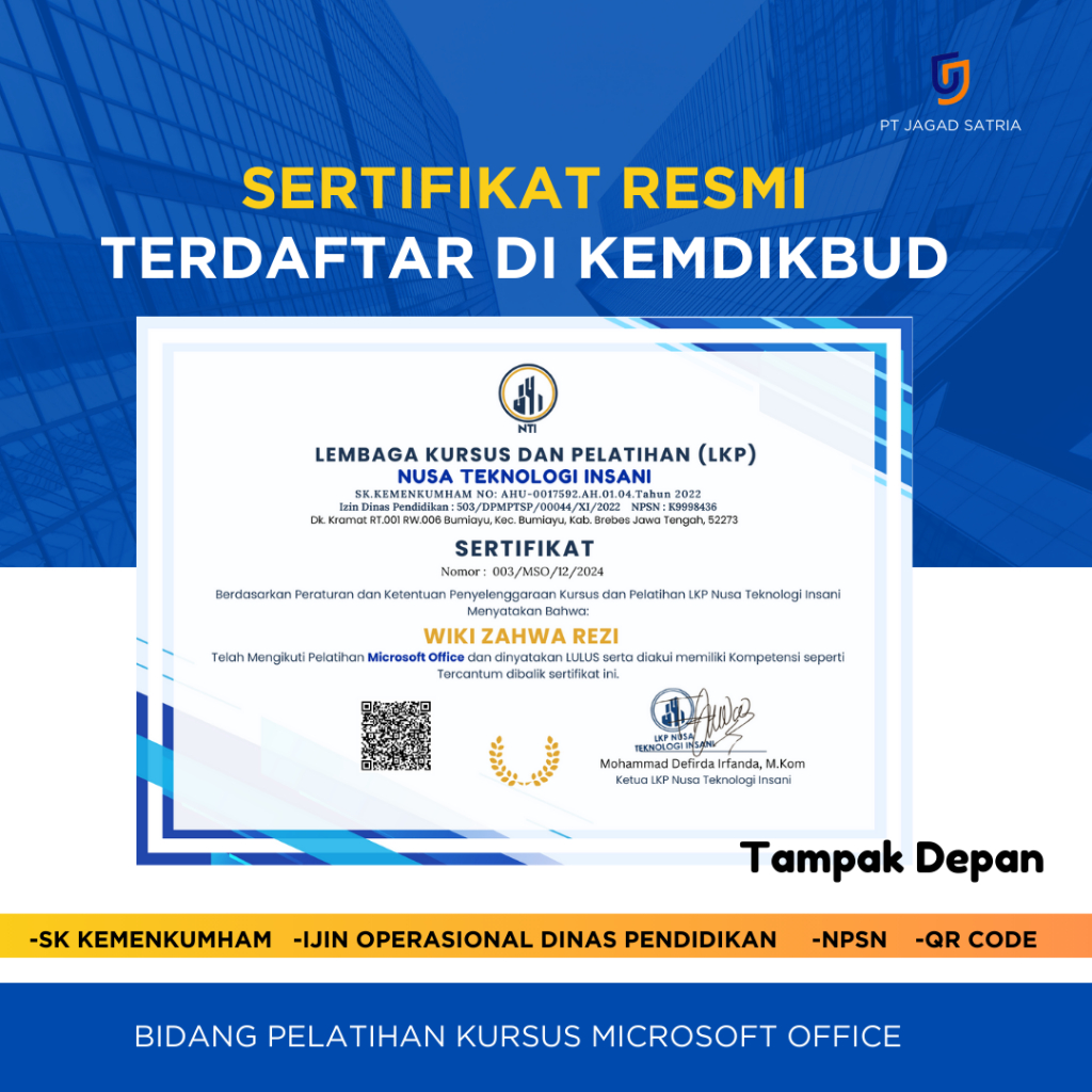 TRAINING KOMPUTER SERTIFIKAT RESMI OFFICE