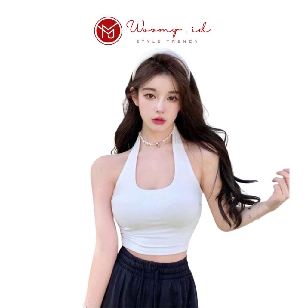 Woomy - BR407 Tank Top Crop Atasan Wanita Tanpa Lengan Sexy U-Neck Halter