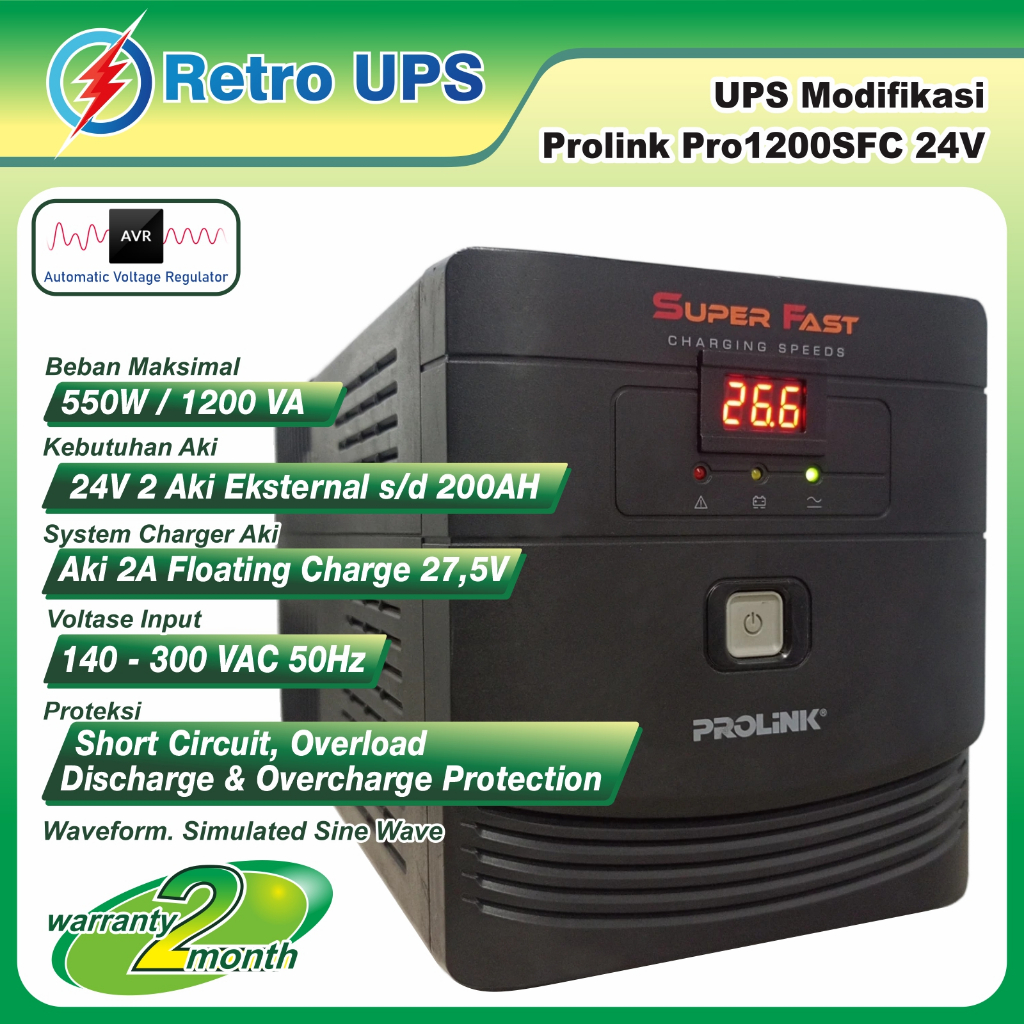 UPS Modifikasi Prolink Pro1200SFC 24V Modif Aki Luar & Kipas