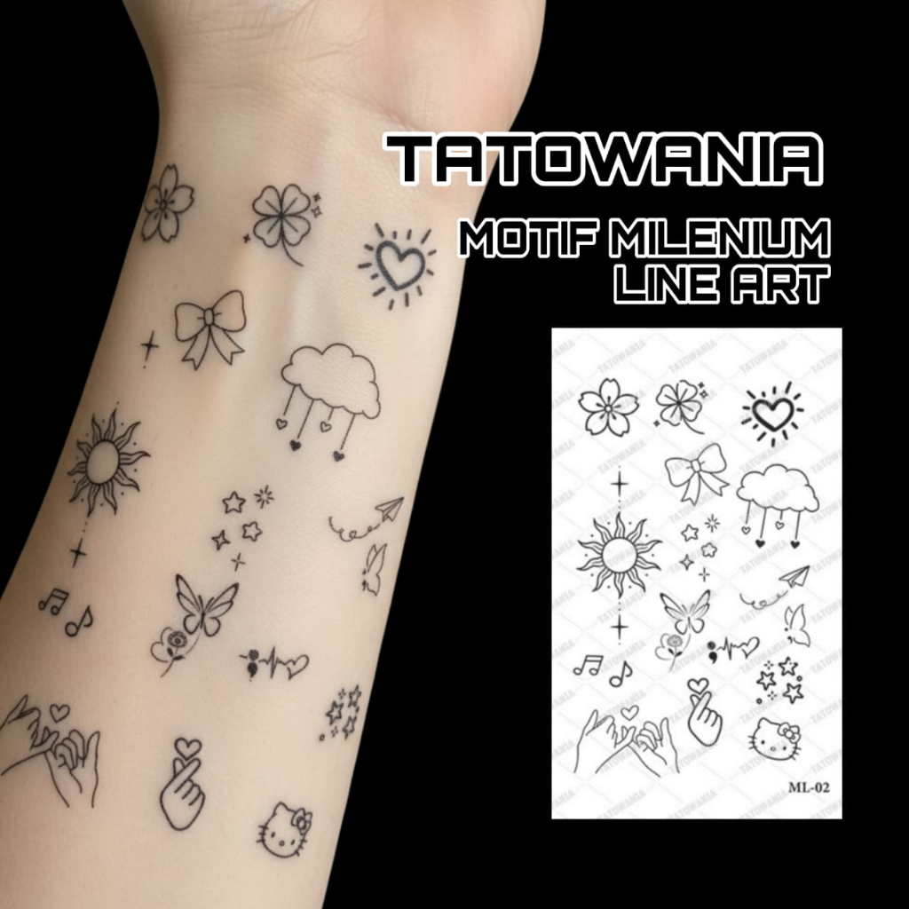 Tatowania - Sticker Tattoo Temporary Semi Permanent Tahan Lama Ukuran 18x11cm Motif Milenium Line Ar