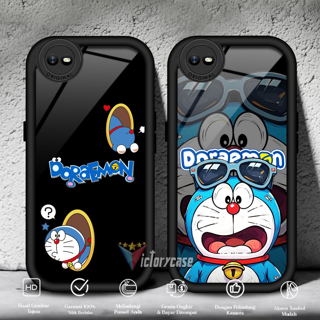 Case Hp Softcase glossy For OPPO A1K C2 DORAEMON silikon Glass Casing Handphone Premium
