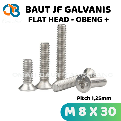 M8x30 Baut JF Flat Head Baut M8 x 30 Galvanis Obeng Plus