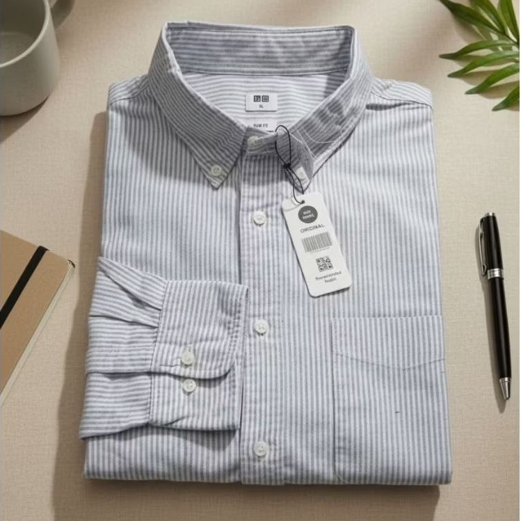 Kemeja UNIQLO Lengan Panjang Stripe Biru Putih | Size XXL