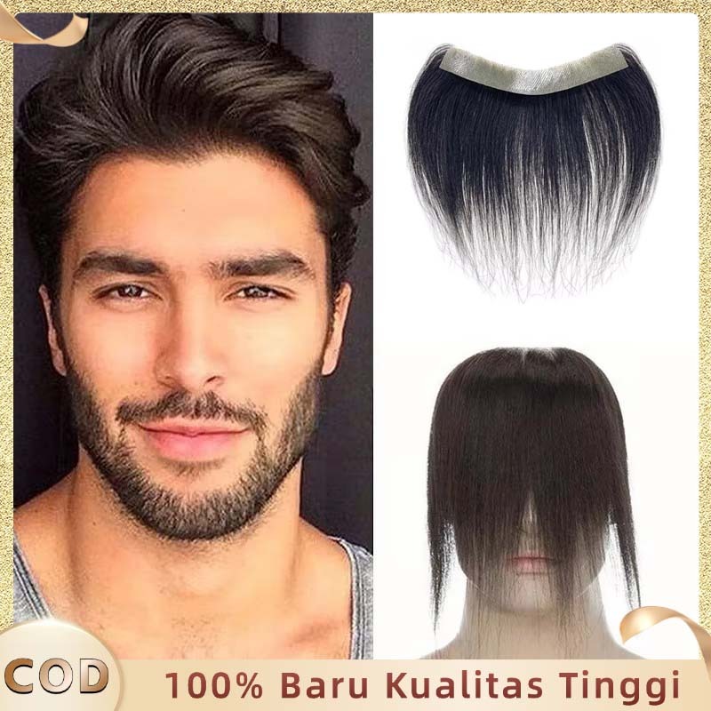 Wig Laki Laki Rambut Palsu Toupee Clip Pria Wig Poni Pria Toupee Poni Pendek Pria Tipis