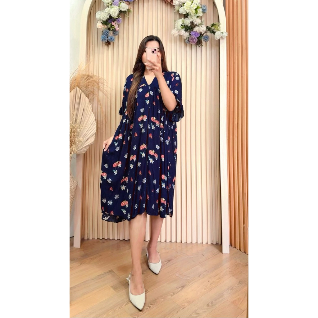 Dress Wanita Rayon Premium Kaluna Dress Jumbo – Busui Friendly Zipper & Longgar | Galleryfika