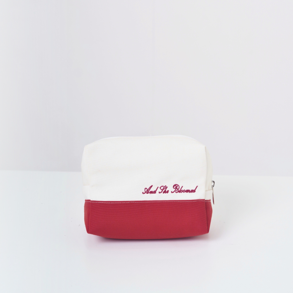 And She Bloomed –Maroon MINEA Canvas Pouch | Elegant Daily & Makeup Pouch | Pouch Makeup Wanita Prem