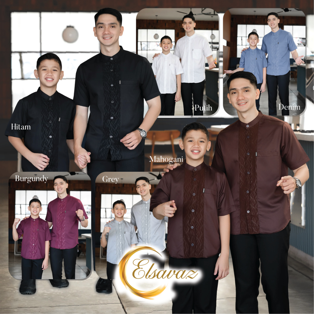 Baju Koko Couple Ayah dan Anak Laki Laki Motif Embos Bahan Katun Toyobo Premium Baju Koko Lengan Pen