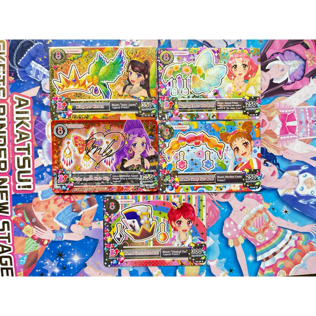 Kartu Aikatsu Premium Accessory King Leo Milky Way Headband Butterly Clip Mizuki Signed Marble Candy