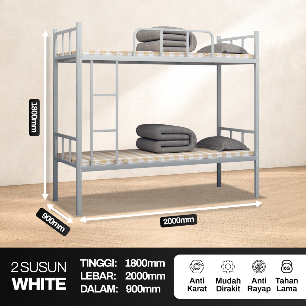 Ranjang Besi 90x200 Ranjang Susun 2 Tingkat Dipan Tempat Tidur Susun Asrama Ranjang Tingkat