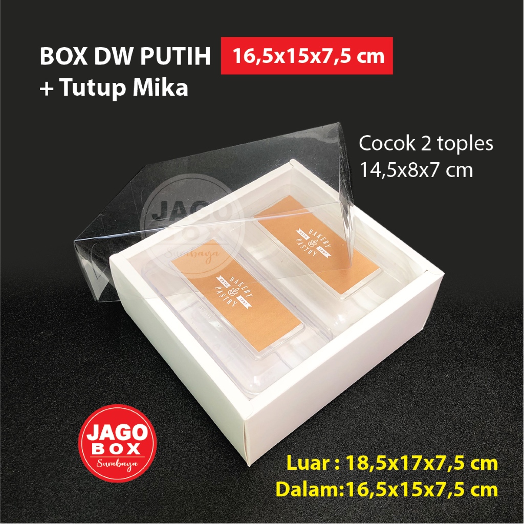 BOX DW KUE KERING SOUVENIR IVORY + TUTUP MIKA 18,5x17x7,5 CM PUTIH