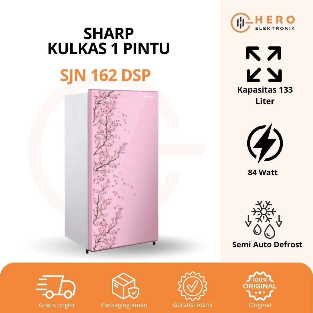 Kulkas 1 Pintu Sharp SJN 162DSP   Desain Sakura, Hemat Energi, Rak Kaca Tahan Beban