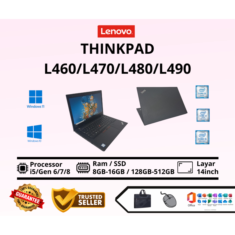 Lenovo Thinkpad L460 | L470 | L480 | L490 Ram 8GB-16GB SSD 256GB-512GB Second Bergaransi