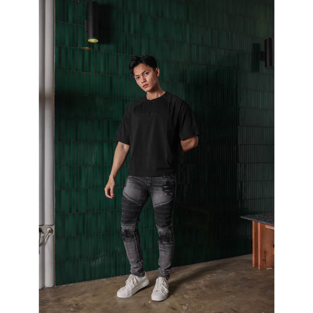 Weird Jeans - Biker Clayton Black - Celana Jeans Panjang Pria Slimfit Strech Ripped Biker