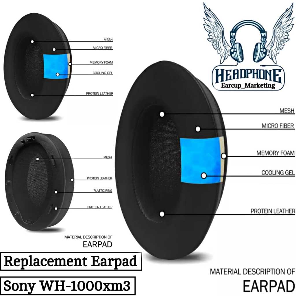 Bantalan Busa Earcup Earpad Headphones Foam Sony WH-1000xm3 / Sony WH1000xm3 WH 1000xm3